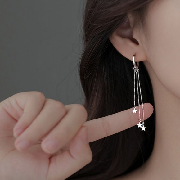 Star Hoop Earrings Sterling Silver - Picture 5 of 7